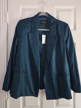 Banana Republic Factory Blazer Womens 8 Petite Teal Linen Blend NWT Cotton Lined